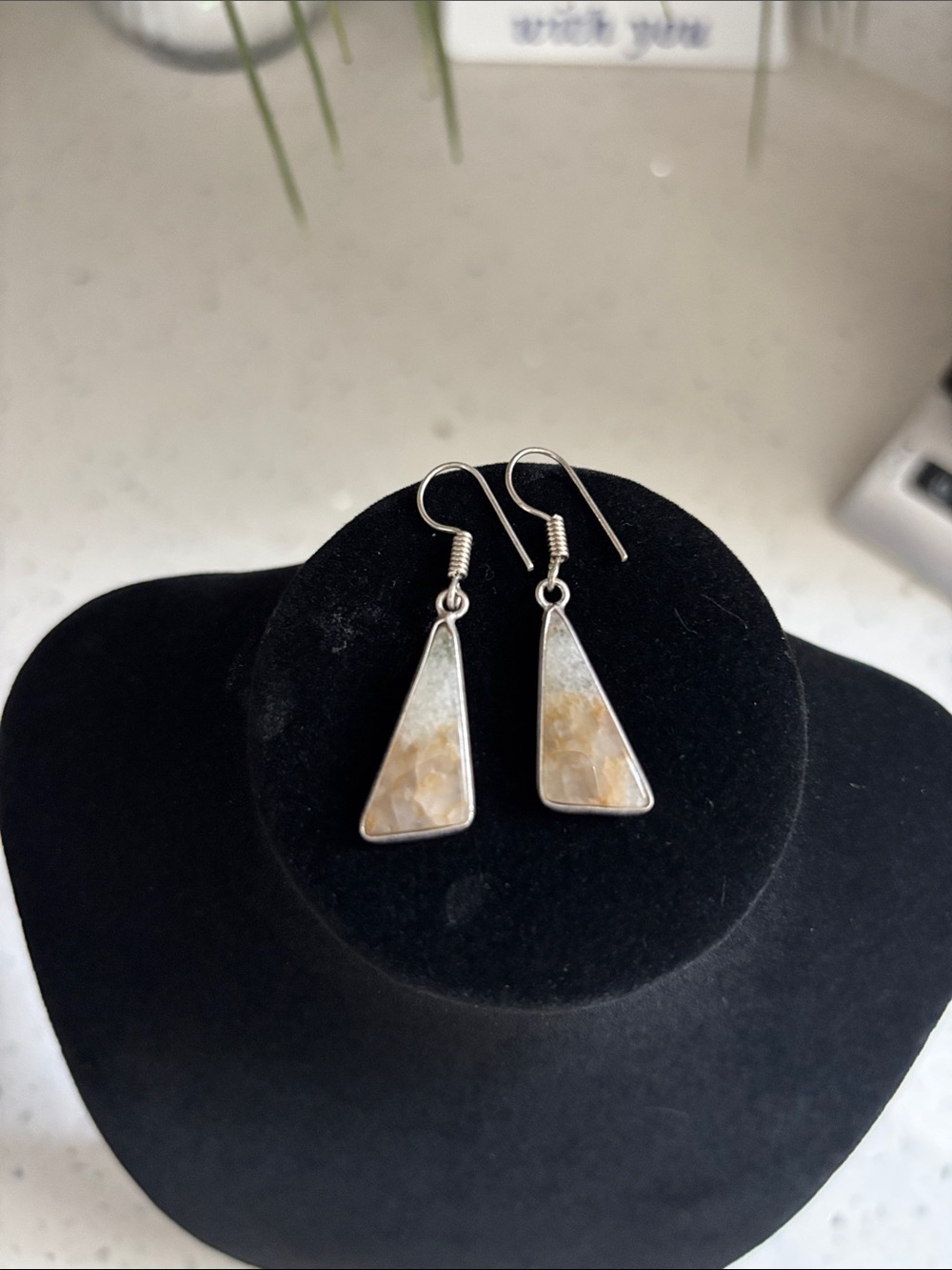 Sterling Silver Moss Agate Gemstone Dangle Earrings